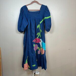 Ramona Rull Kaftan Dress Women's Vintage AV Parrot Blue Mirrored Muumuu XL 2XL